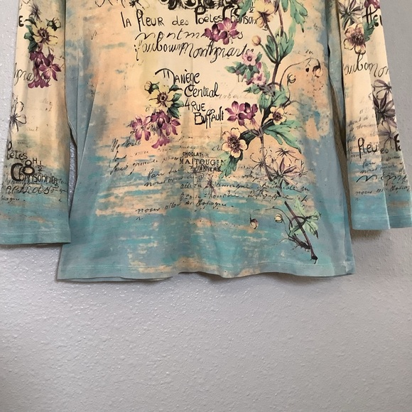 Vintage Y2K Fairy Grunge Art Nouveau Artsy Boho Floral 3/4 Sleeve Top XL Spring - Picture 3 of 6